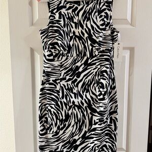 Calvin Klein Black & White Animal-Print Midi Sheath Dress